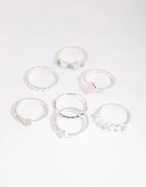 Silver Mixed Stone Ring Stack Pack