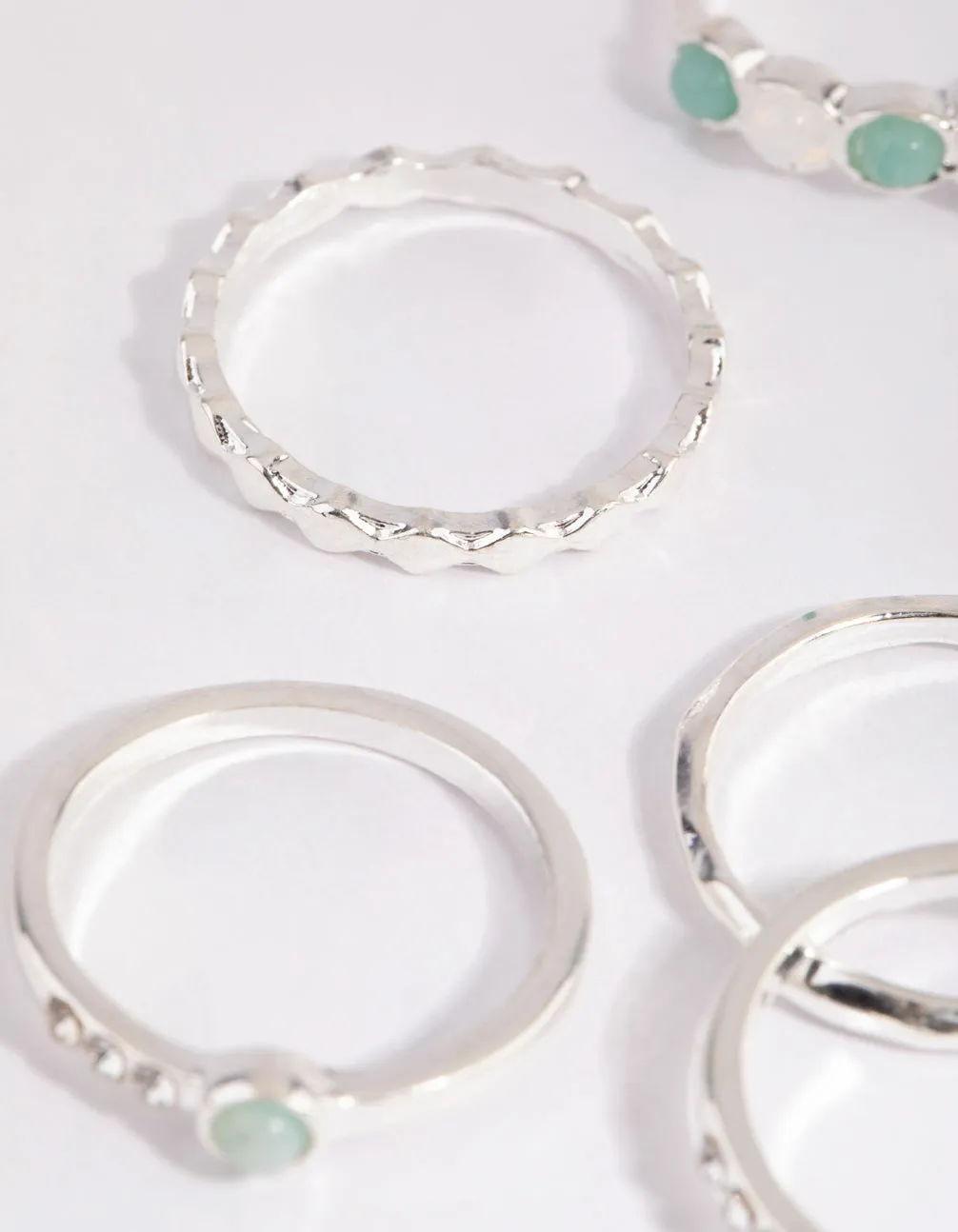 Silver Mixed Stone Ring Stack Pack