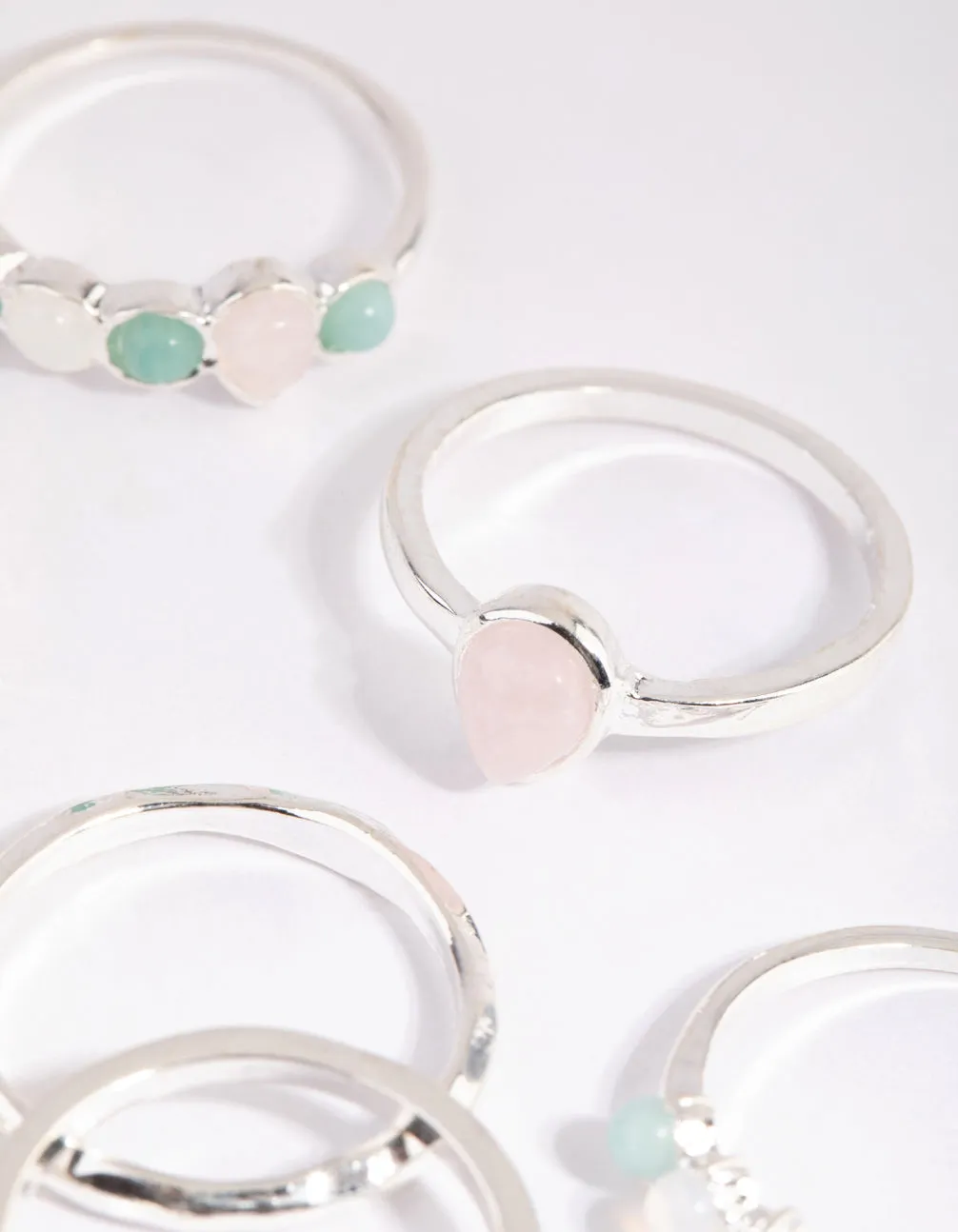 Silver Mixed Stone Ring Stack Pack