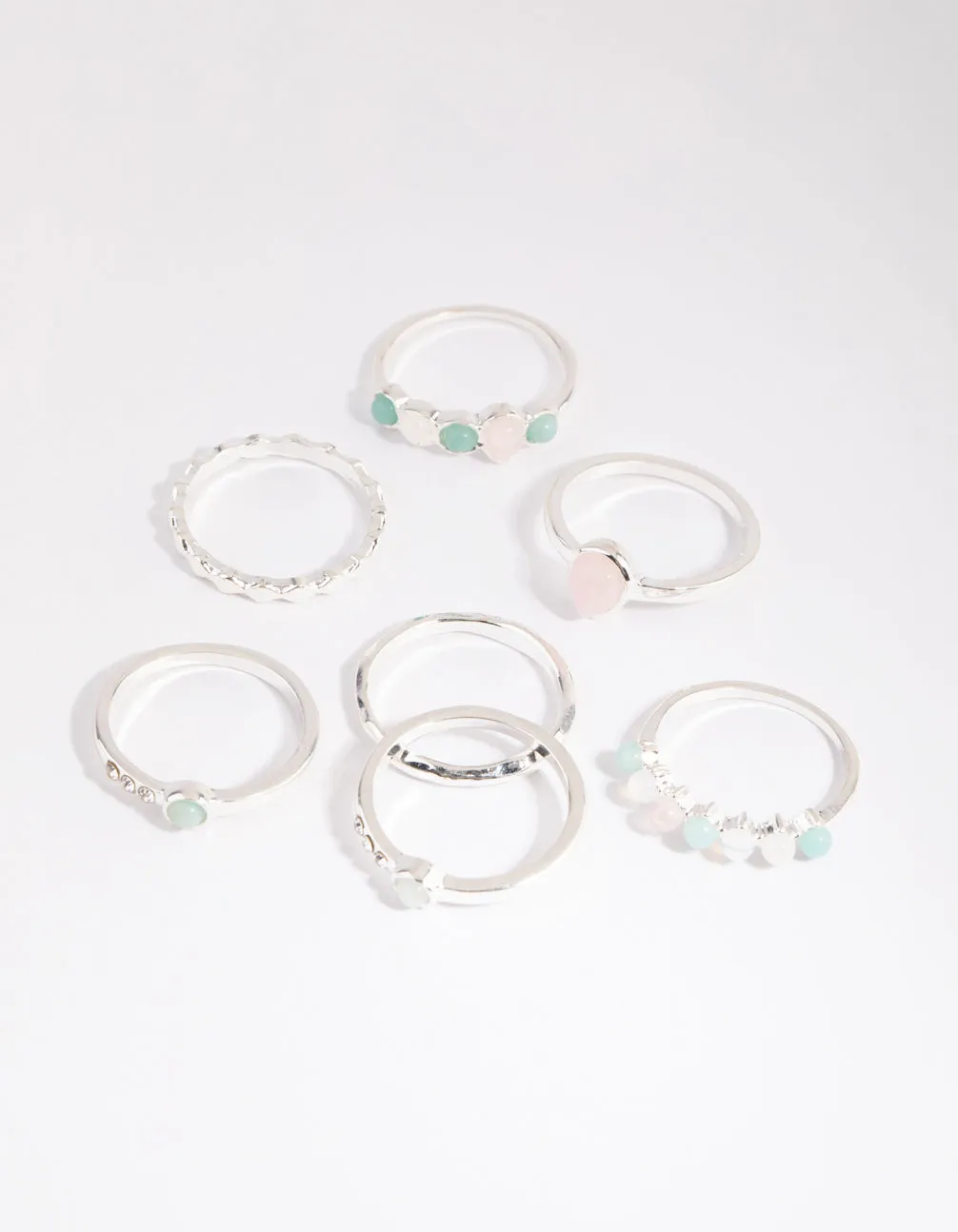 Silver Mixed Stone Ring Stack Pack