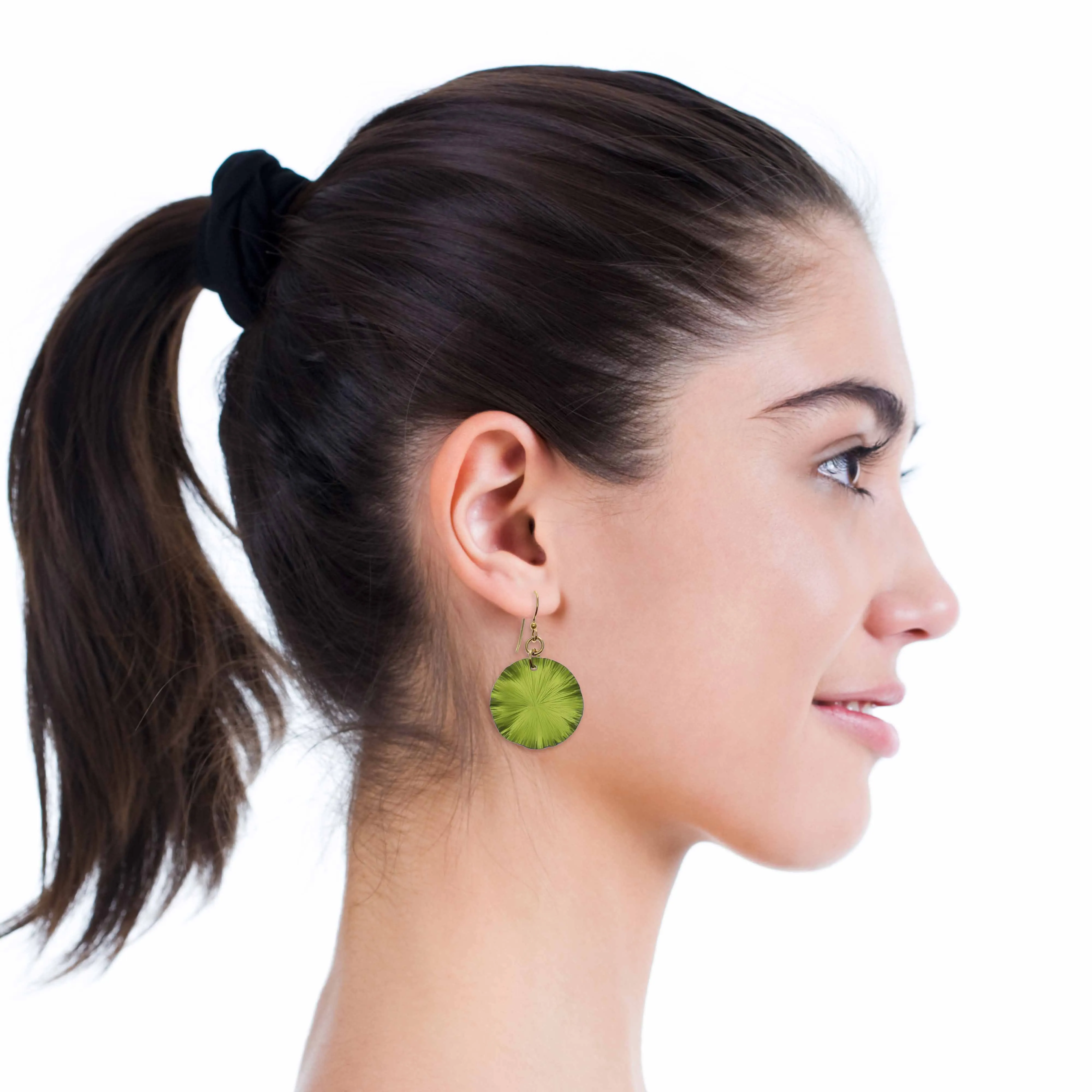 Small Sour Candy Apple Anodized Lily Pad Leaf Drop Earrings