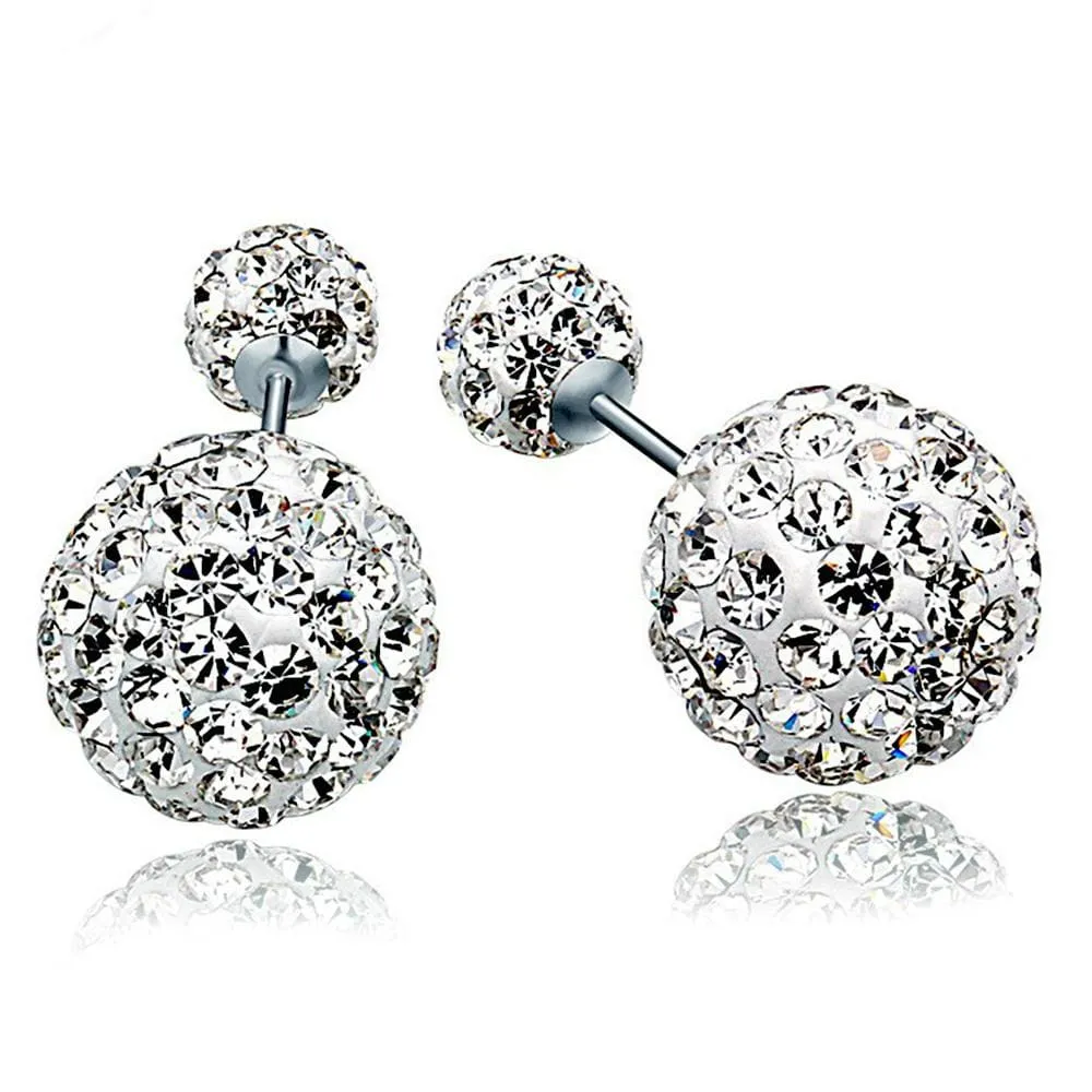 Solid 925 Sterling Silver Silver Duo Sparkle Earrings Set