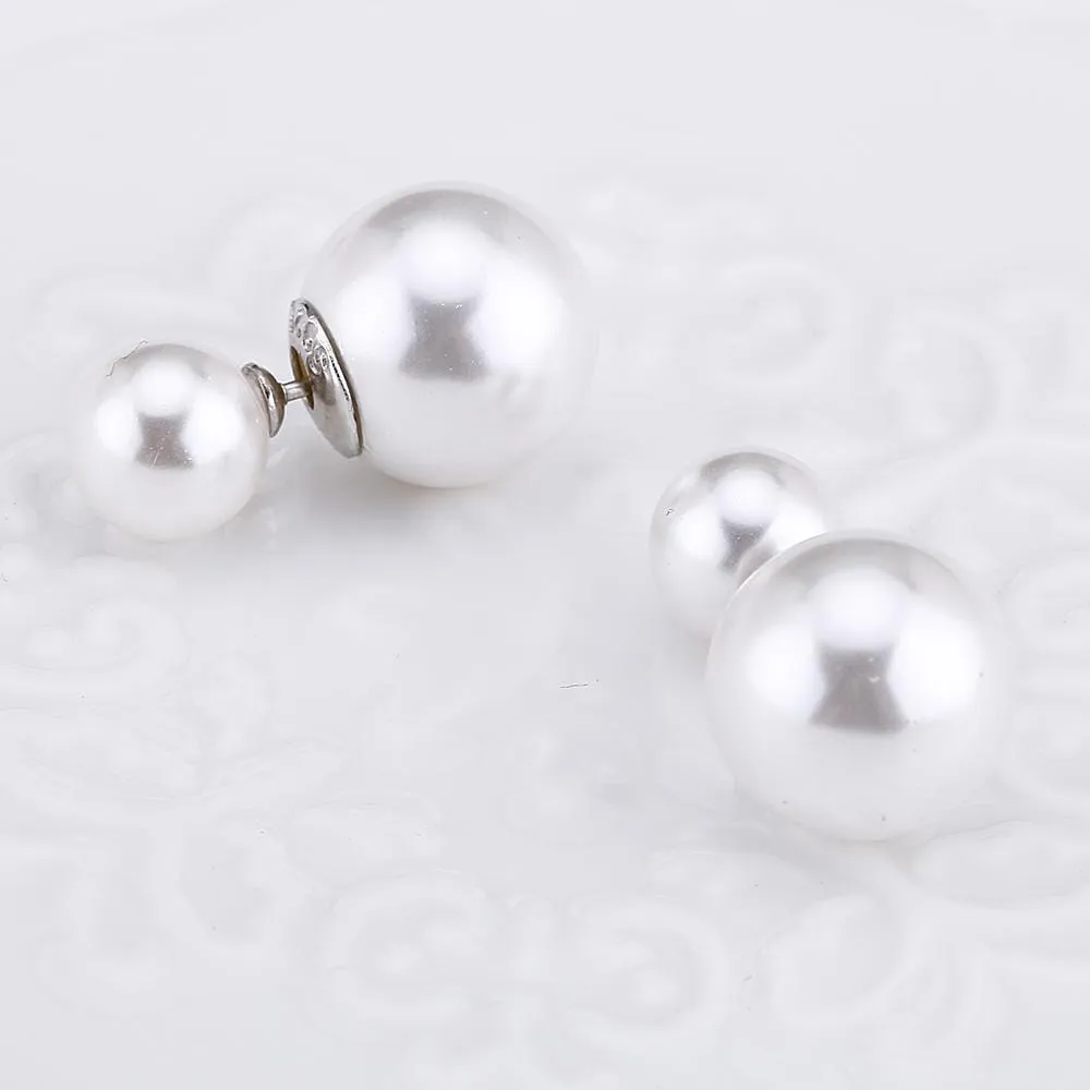 Solid 925 Sterling Silver Silver Duo Sparkle Earrings Set