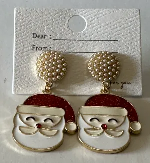 Sparkling Santa with mini pearl embellished gold disc earrings