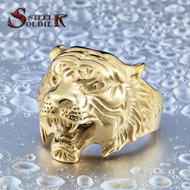 Steel soldier punk personality tiger ring for men stainless steel good detail animal jewelry for men