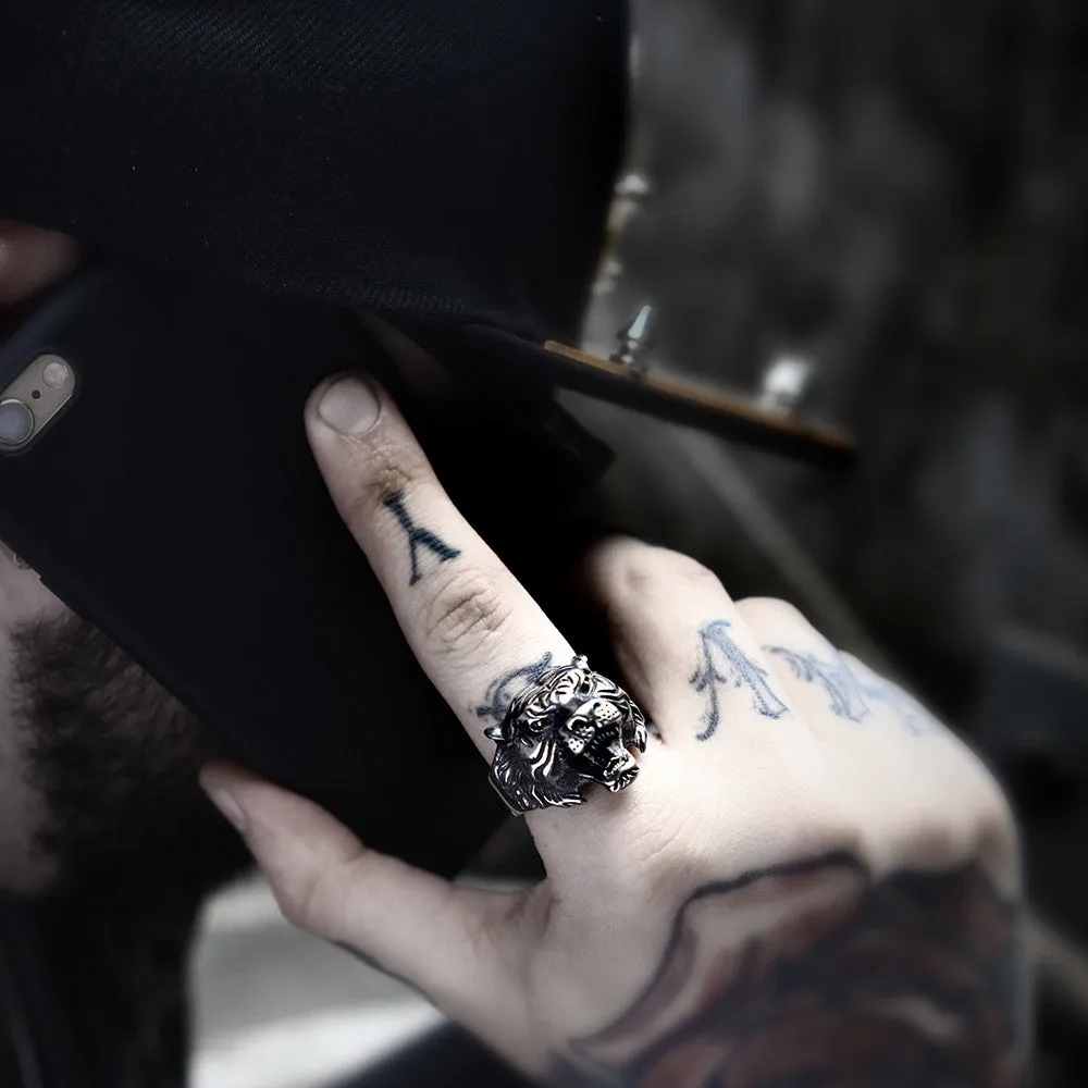 Steel soldier punk personality tiger ring for men stainless steel good detail animal jewelry for men