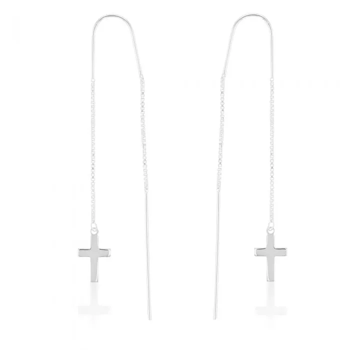 Sterling Silver Cross Threader Drop Earrings