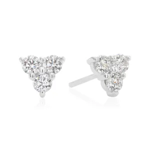 Sterling Silver Round Cut White Cubic Zirconia Triangle Stud Earrings