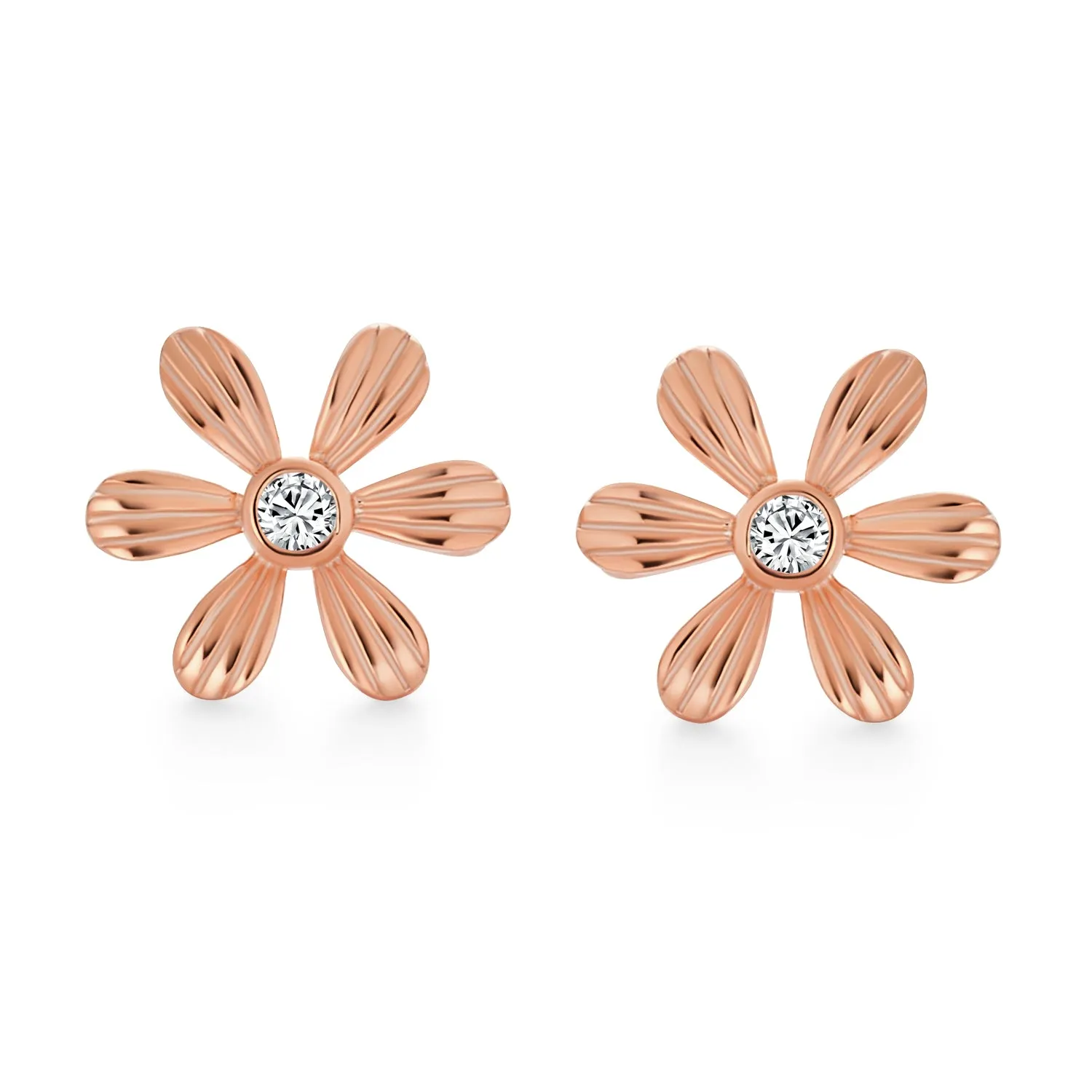 Sunflower Daisy Flower Stud Earrings CZ Accent Gold Plated .925 Silver