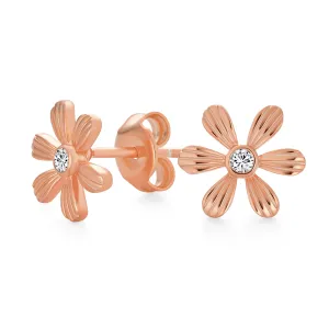 Sunflower Daisy Flower Stud Earrings CZ Accent Gold Plated .925 Silver