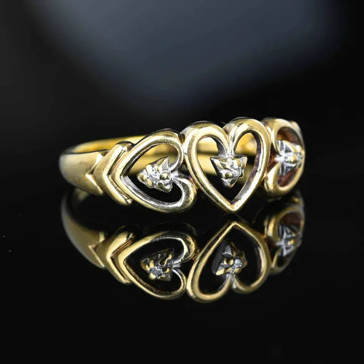 Triple Heart Shaped Vintage Gold Vermeil Engagement Rings