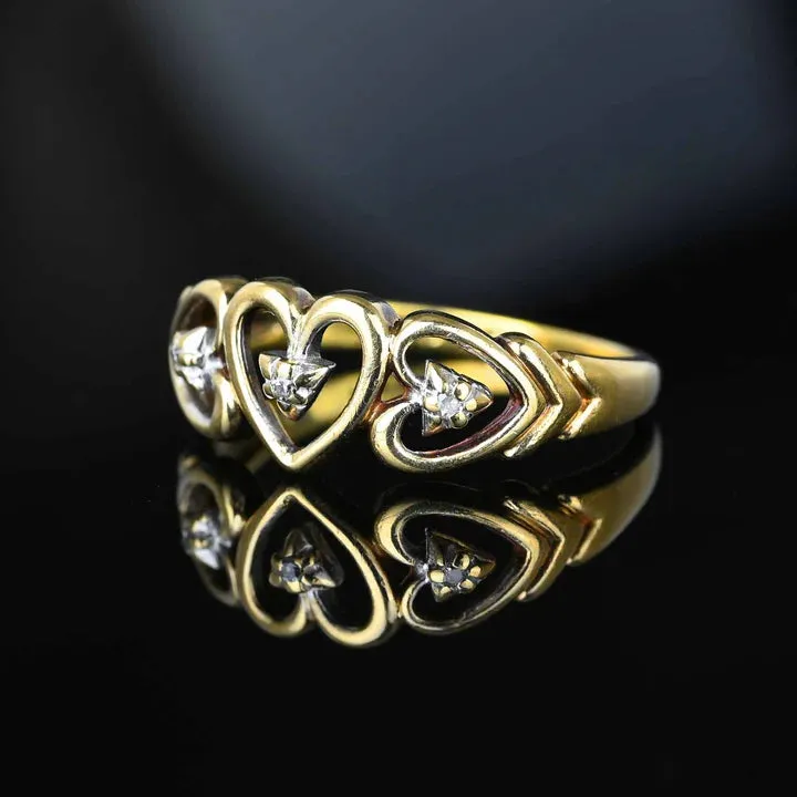 Triple Heart Shaped Vintage Gold Vermeil Engagement Rings