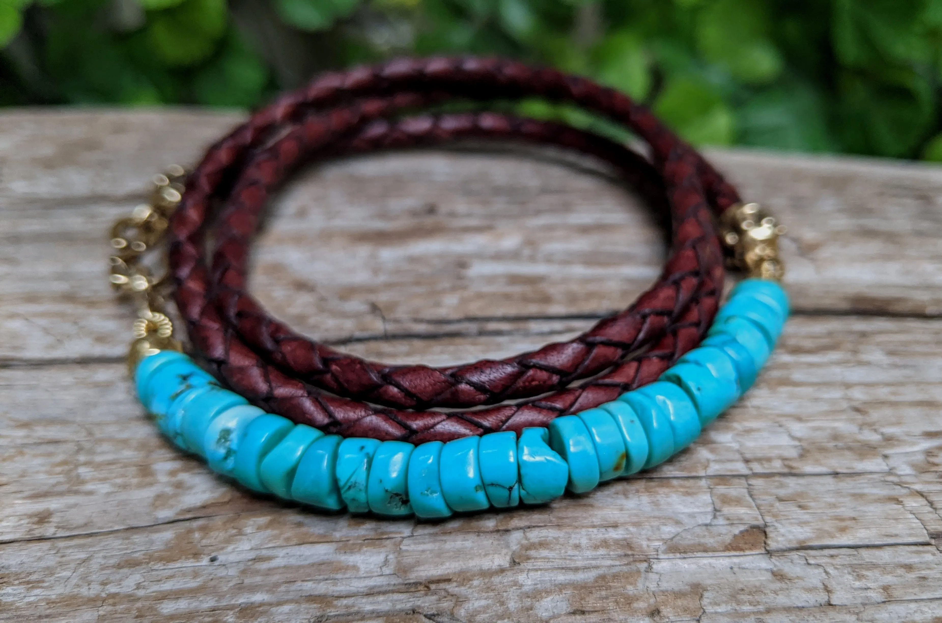 Turquoise & Brown Leather Wrap Bracelet - Unisex