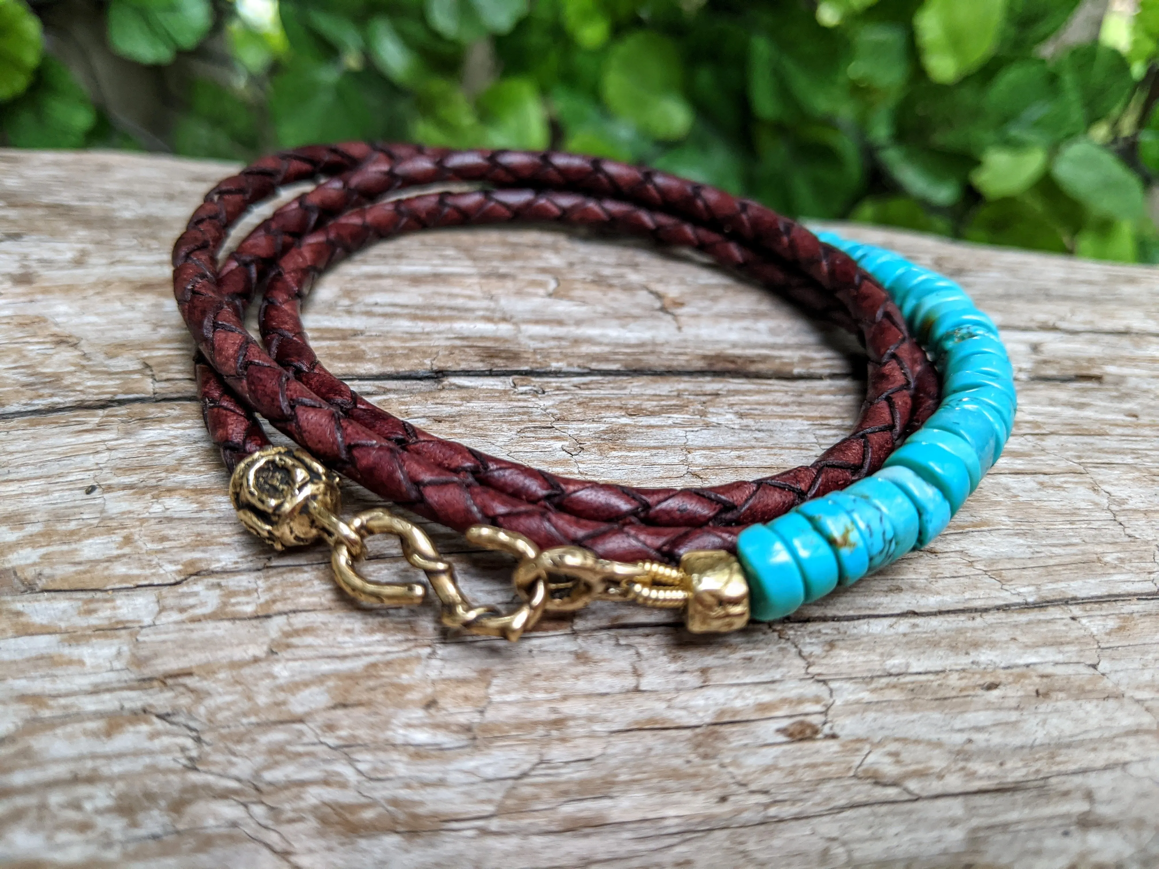 Turquoise & Brown Leather Wrap Bracelet - Unisex