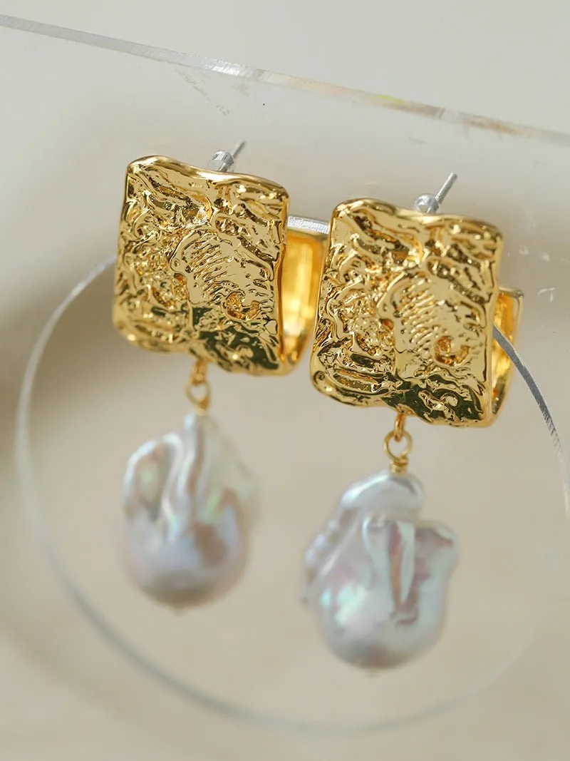 Unique Lava Baroque Pearl J Drop Earrings