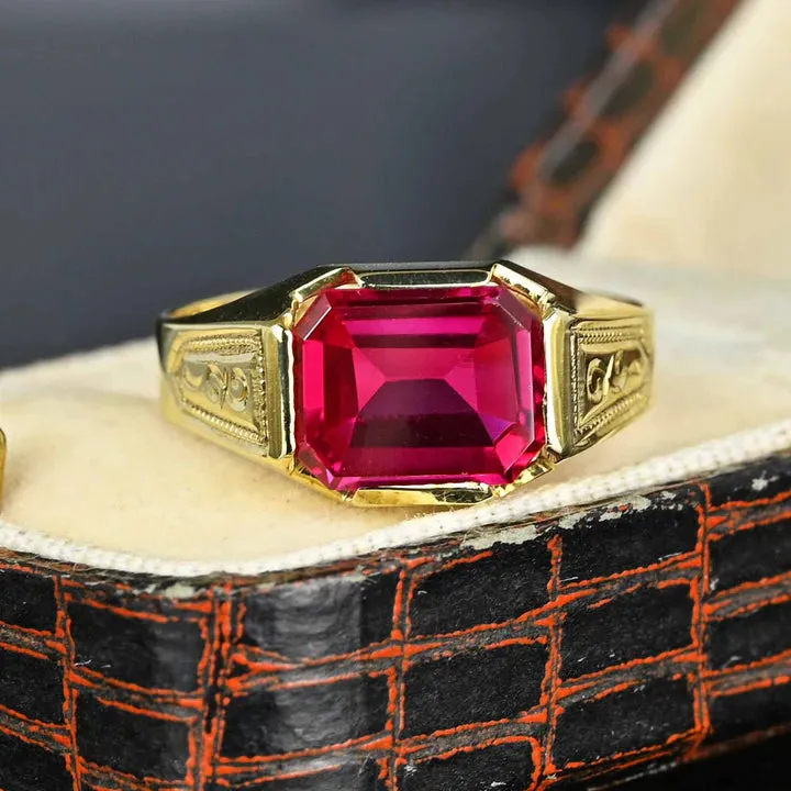 Vintage Emerald Cut Ruby Signet Gold Vermeil Rings