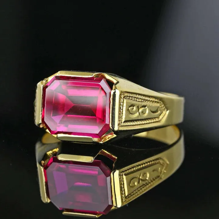 Vintage Emerald Cut Ruby Signet Gold Vermeil Rings