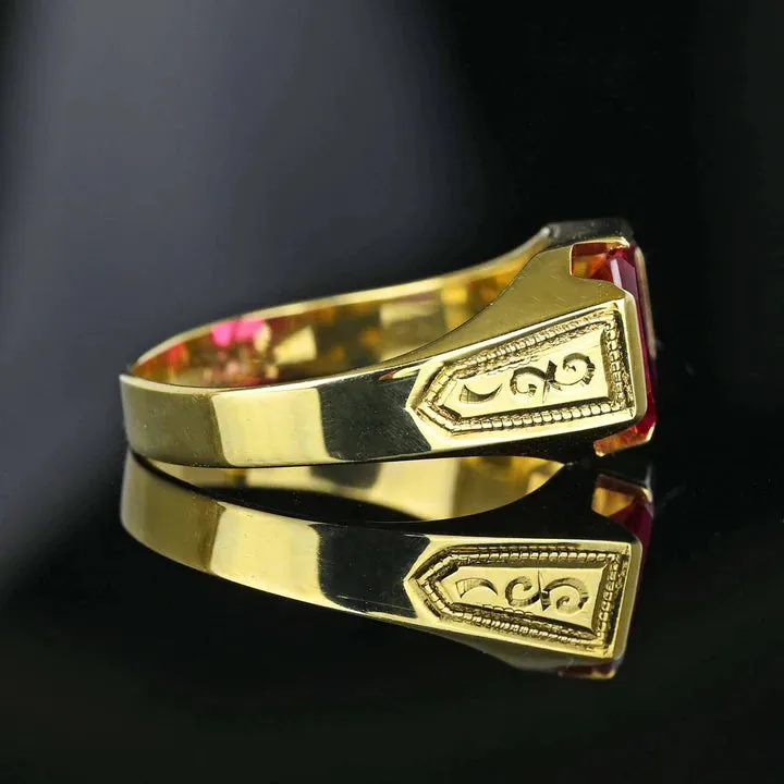 Vintage Emerald Cut Ruby Signet Gold Vermeil Rings