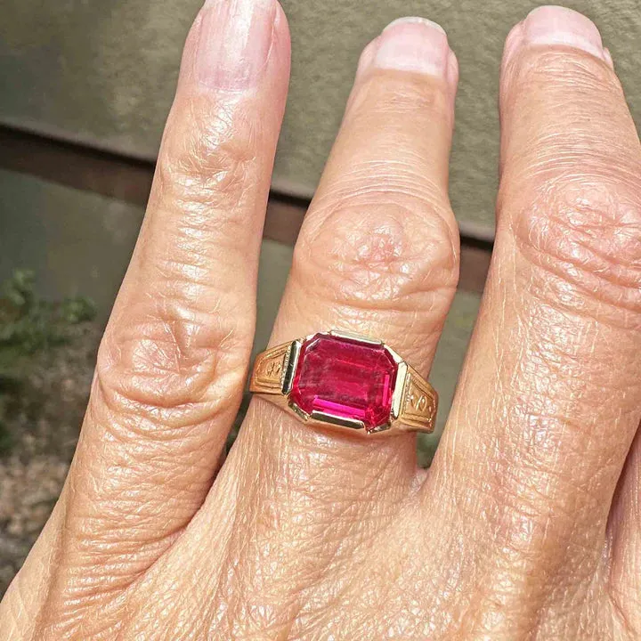 Vintage Emerald Cut Ruby Signet Gold Vermeil Rings