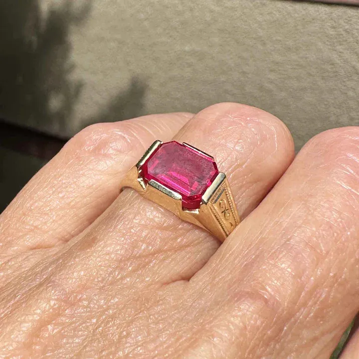 Vintage Emerald Cut Ruby Signet Gold Vermeil Rings