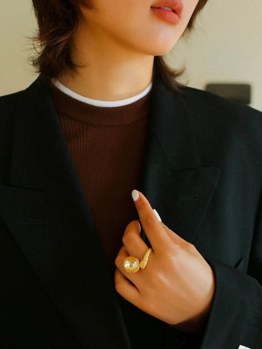 Vintage Floral Orb White Crystal and Red  Agate Rings