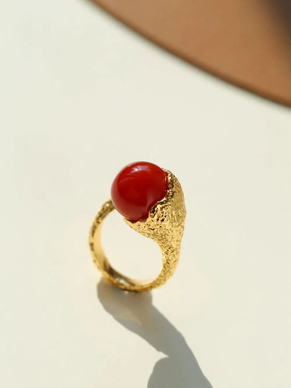 Vintage Floral Orb White Crystal and Red  Agate Rings