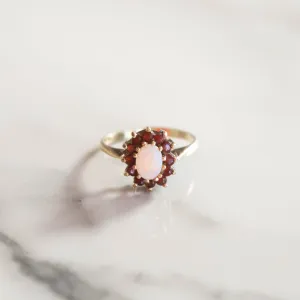 Vintage Florence Garnet & Opal Ring | Size O | 9ct Gold Plated