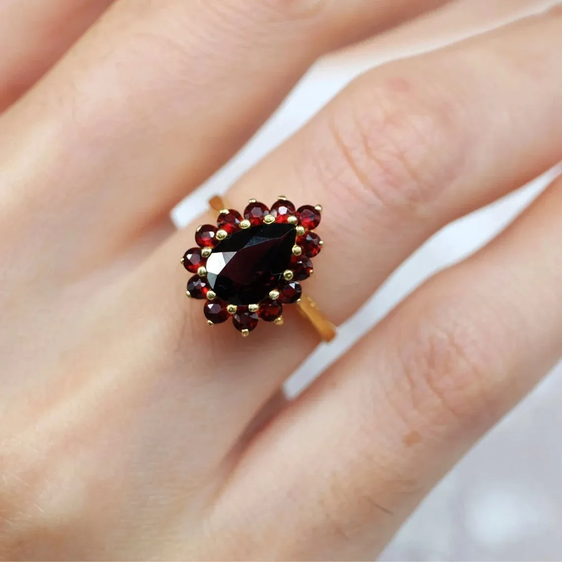 Vintage Garnet Rings - 14k Gold Vermeil Rings - Garnet Cluster Rings