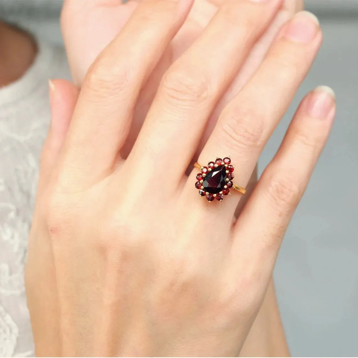 Vintage Garnet Rings - 14k Gold Vermeil Rings - Garnet Cluster Rings