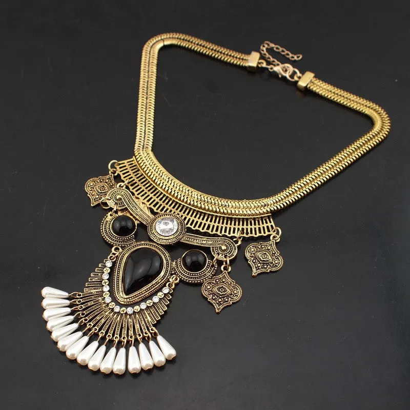 Vintage Owl Maxi Necklace With Imitation Pearl Tassels Pendant Women Collar Fashion Statement Chokers Necklaces