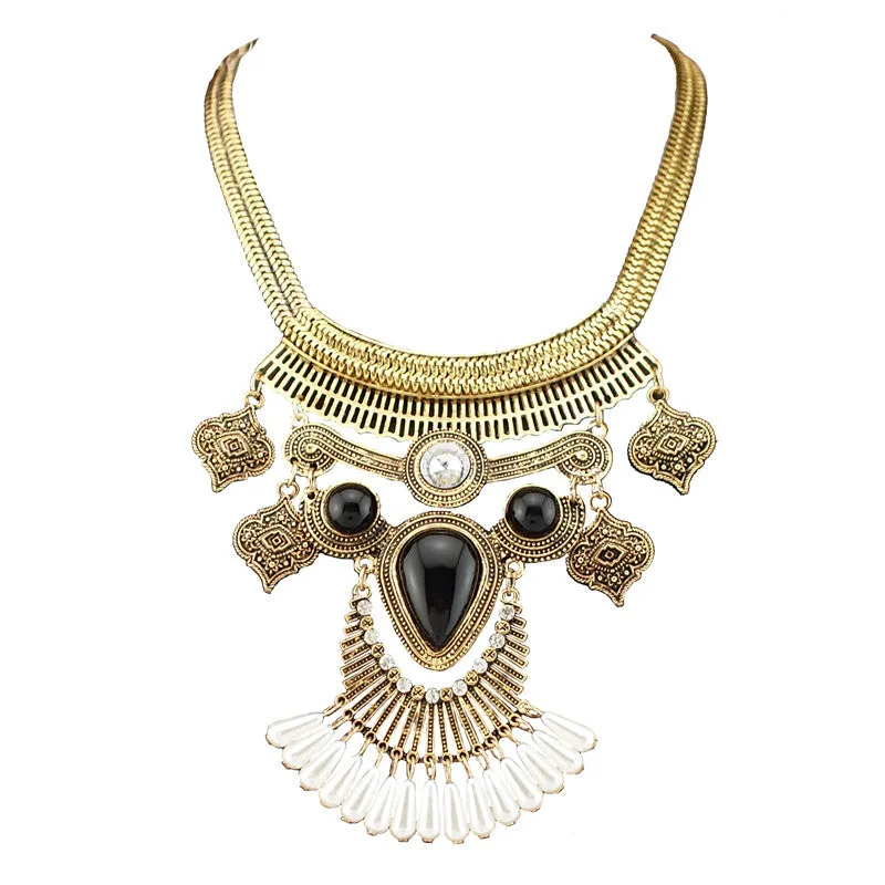 Vintage Owl Maxi Necklace With Imitation Pearl Tassels Pendant Women Collar Fashion Statement Chokers Necklaces