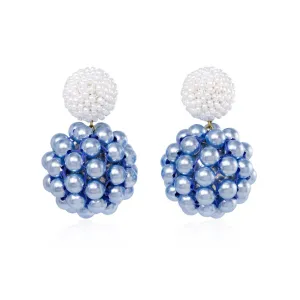 White bead and blue Swarovski pearl earrings