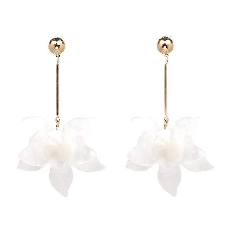 White Flower Drop Earrings