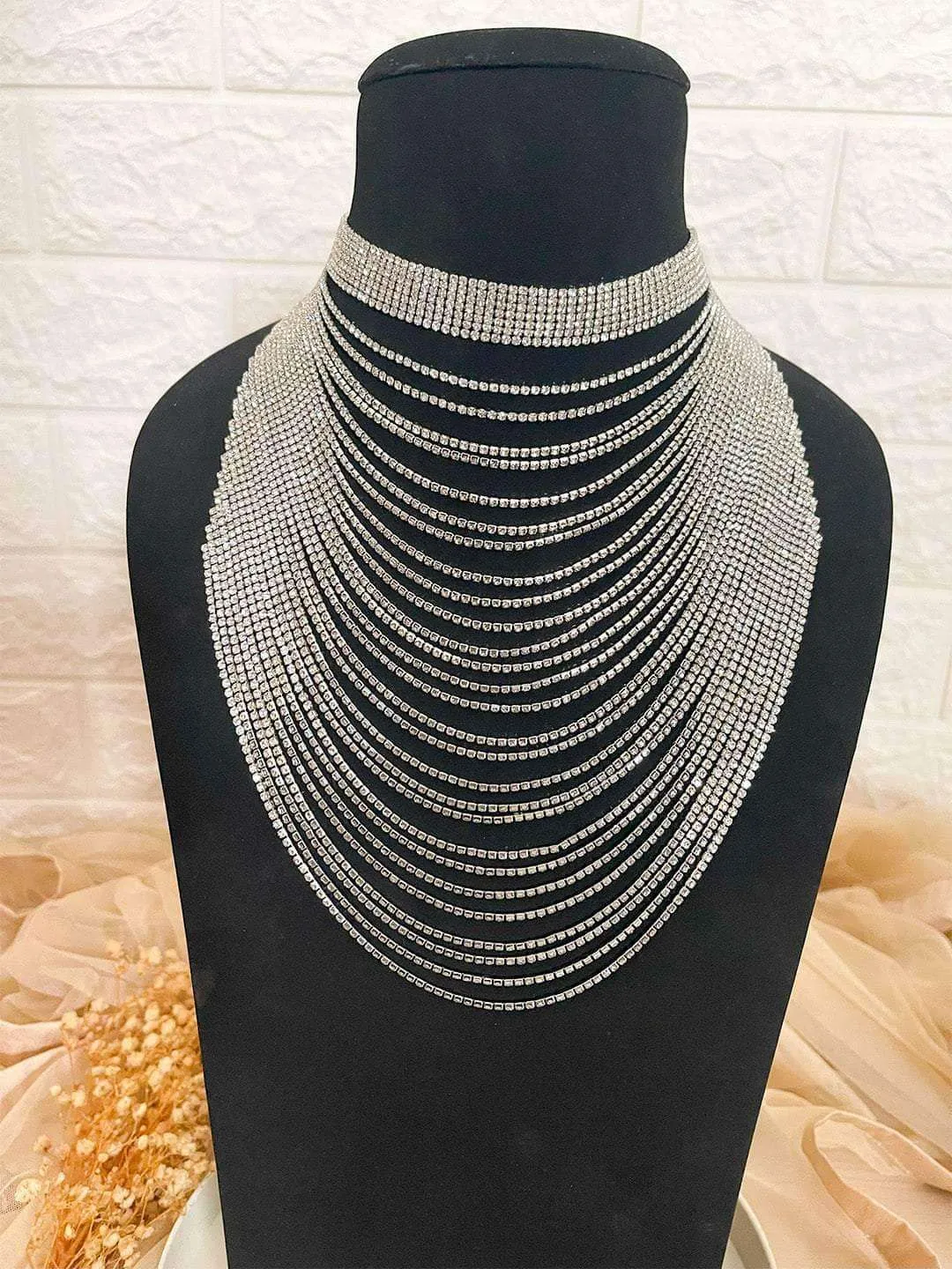 Women Layered Statement Necklace Waterfall Simulated